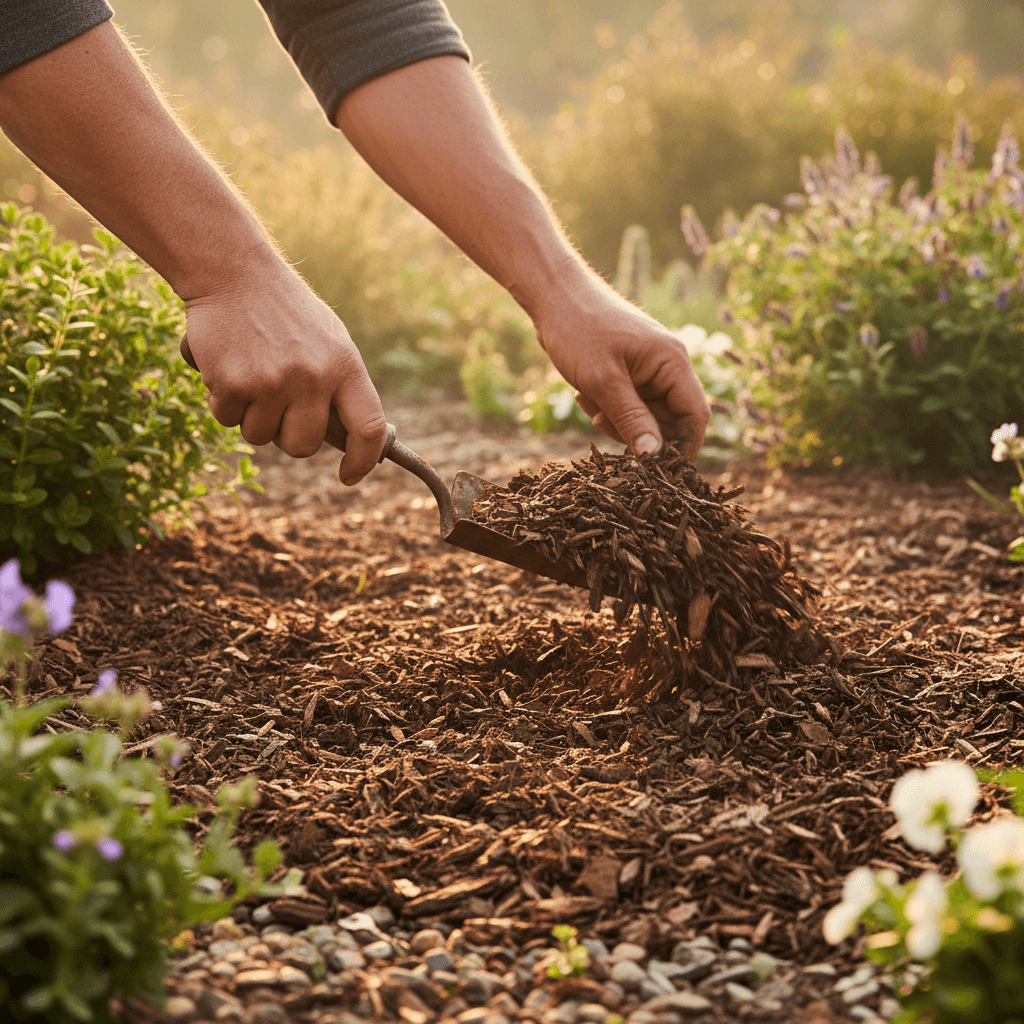 Mulch installation and flower bed work