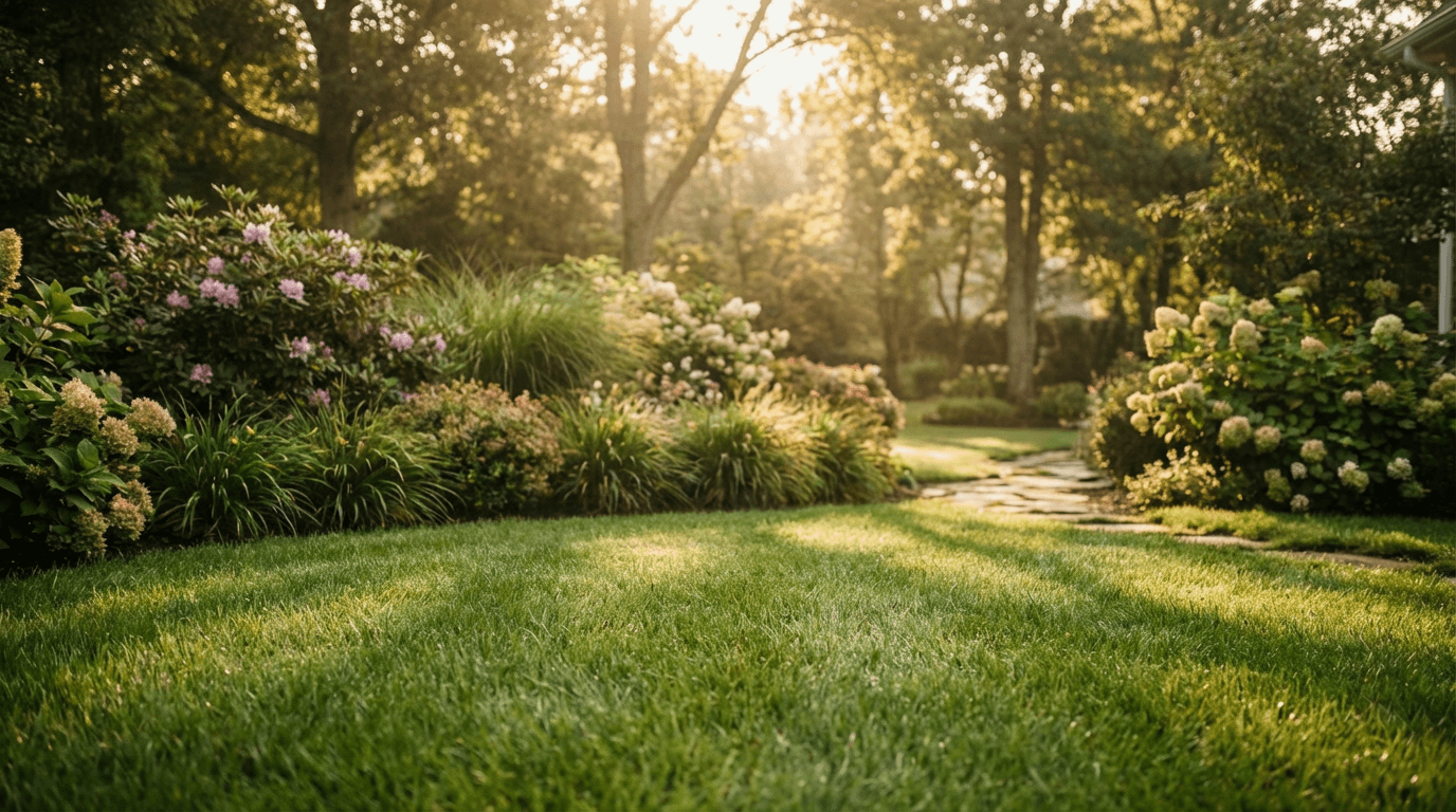Residential property with professional weekly lawn maintenance and spring cleanup