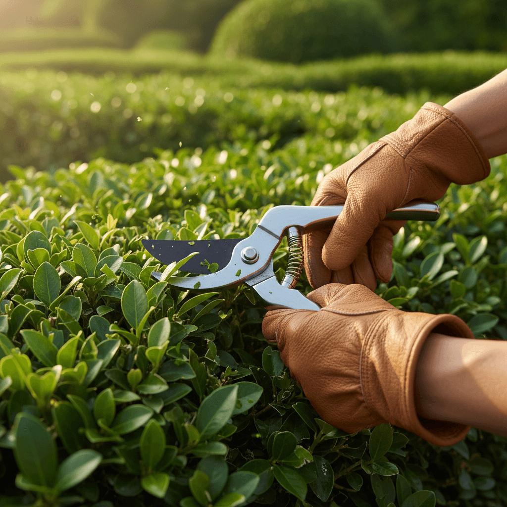 Trimming shrubs with professional shears