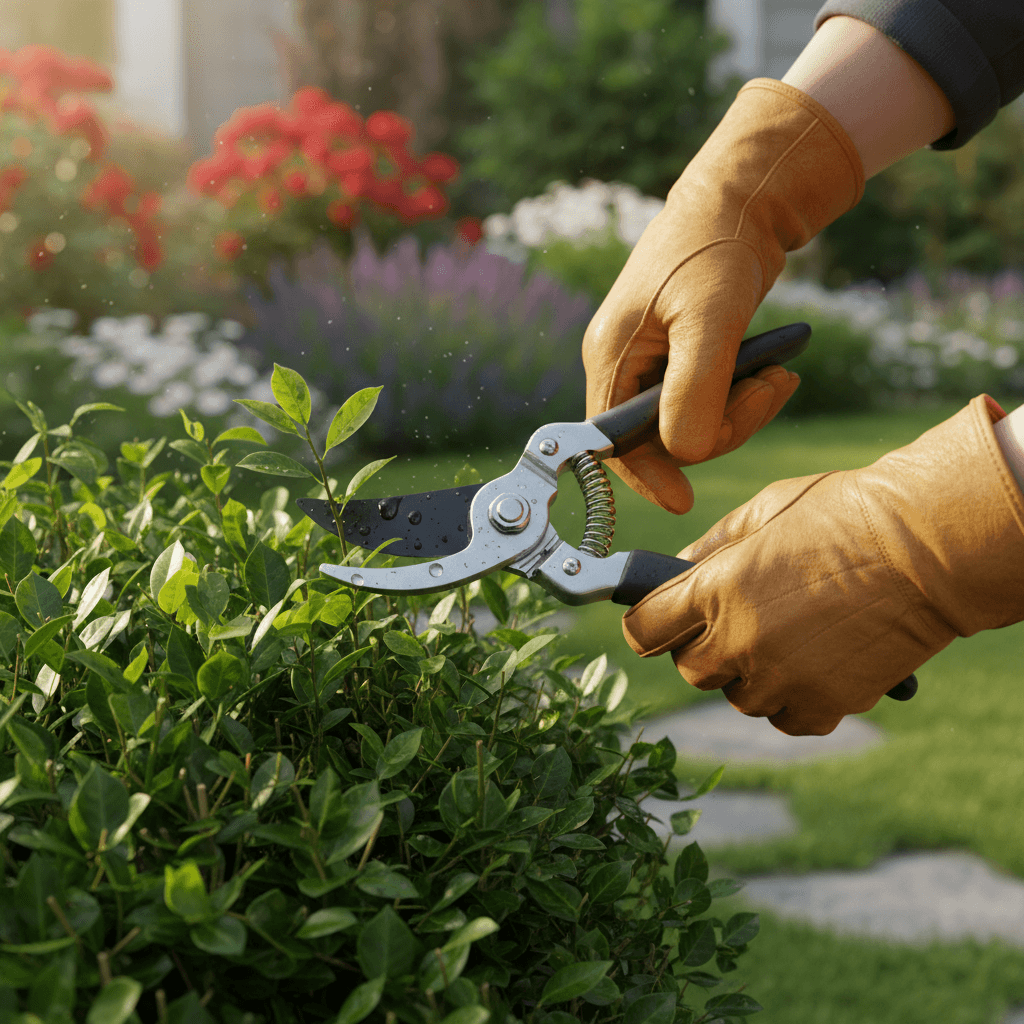 Expert shrub trimming and hedge maintenance by skilled landscaper